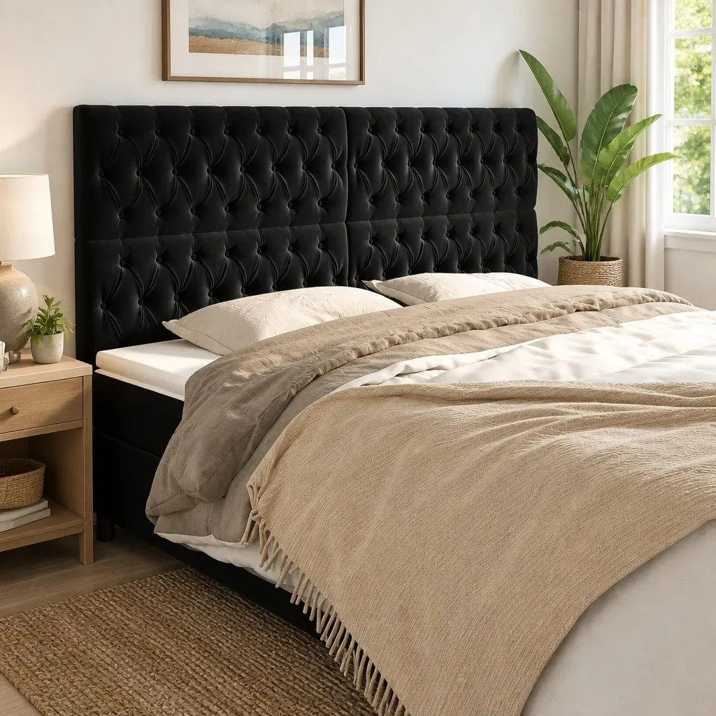 Velvet Headboard Adjustable Height Black 200cm