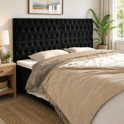 Velvet Headboard Black 200cm Adjustable Height Bedroom Support