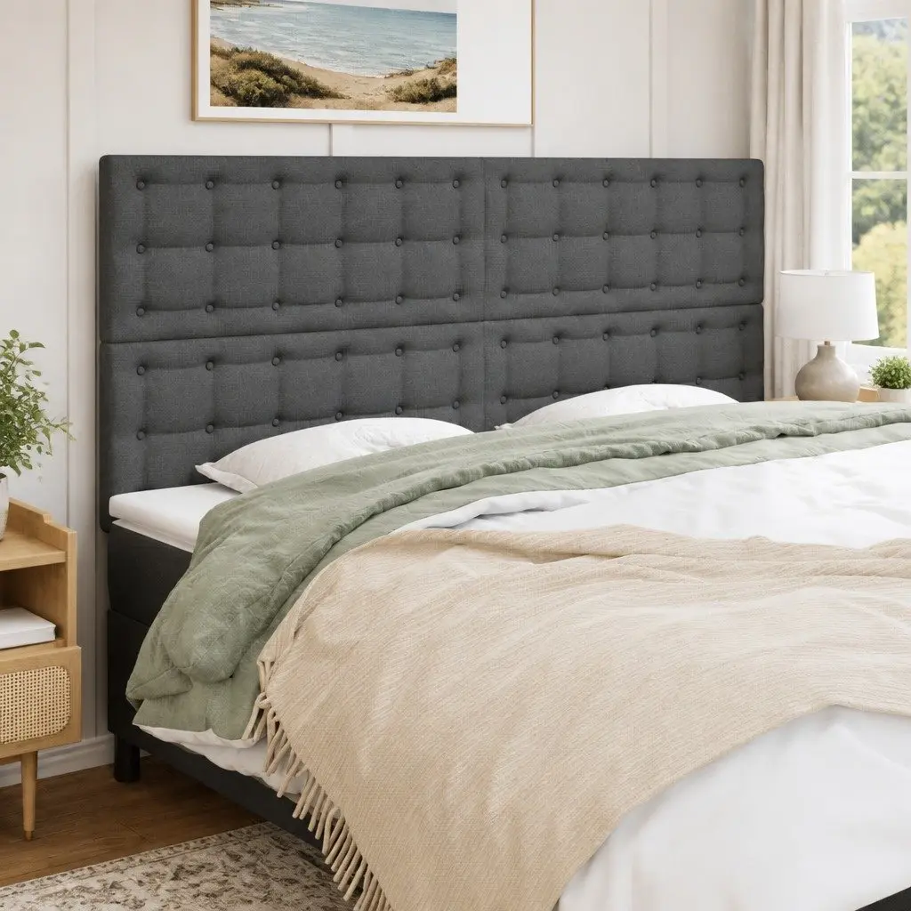 Fabric Headboard Dark Grey 160cm Adjustable Height Bedroom Bed Head Support
