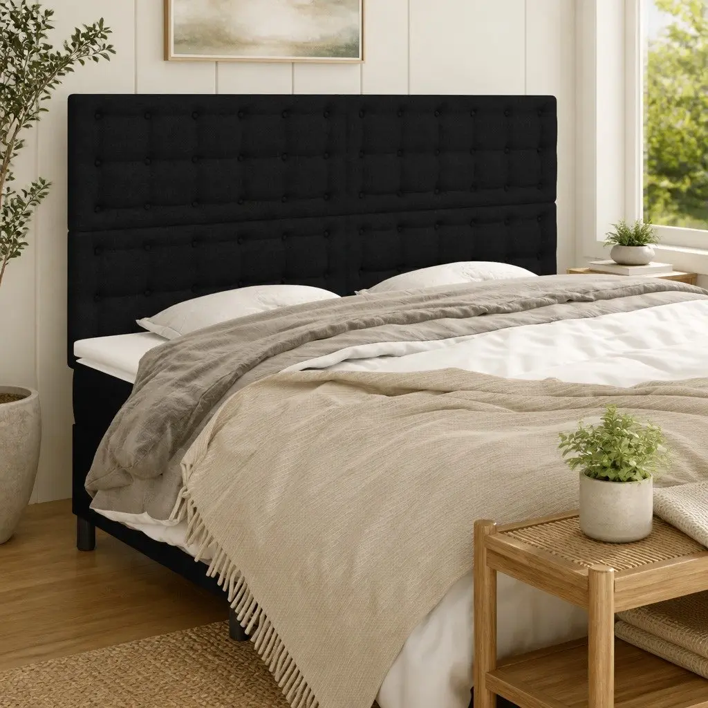 Fabric Headboard Black Adjustable Height Wooden Legs 160 x 5 x 118/128 cm