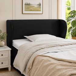 Black Headboard with Ears 103cm Faux Leather Bed Back Support Bedroom Furniture