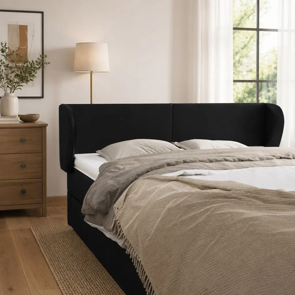Faux Leather Headboard with Ears Adjustable Height Black 147 cm Bedroom Backrest Furniture