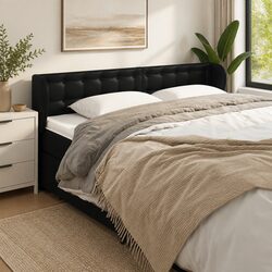 Headboard with Ears Black 163cm Faux Leather Bedroom Bed Head Support Adjustable