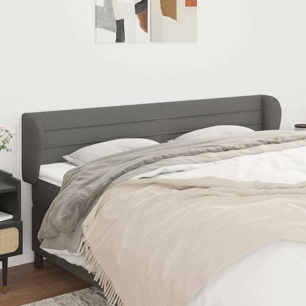 Headboard with Ears Dark Grey 163 cm Fabric Bedroom Furniture Back Support