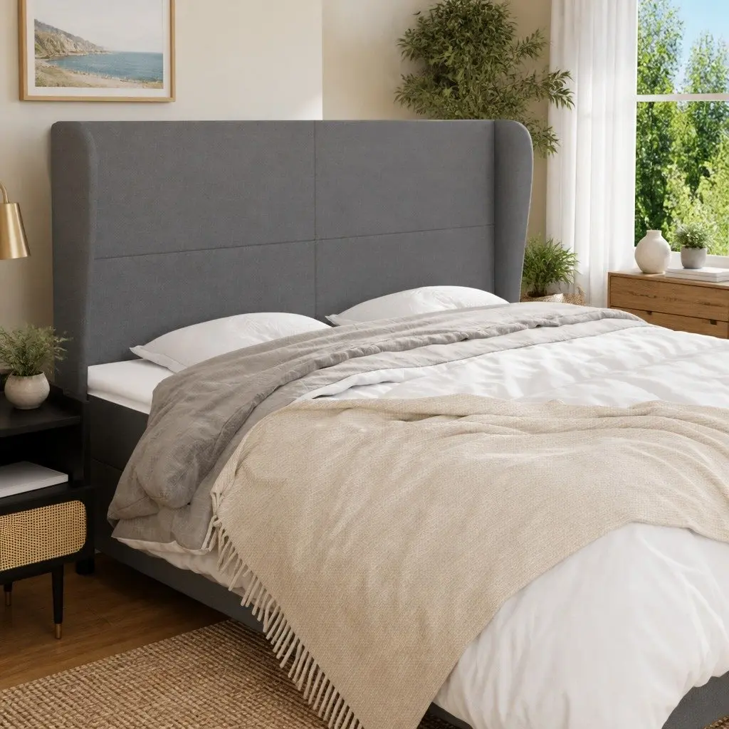 Headboard with Ears Grey Fabric 163 cm Adjustable Height Back Support