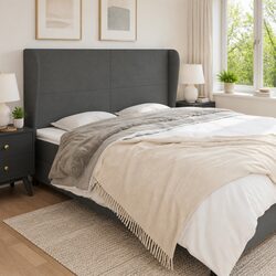 Headboard with Ears Dark Grey 203cm Fabric Bed Head Support Bedroom Furniture