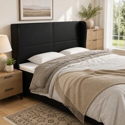 Headboard with Ears Black 163cm Faux Leather Bed Head Support Furniture