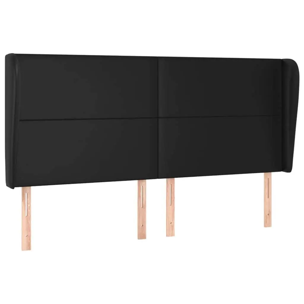 Headboard with Ears Faux Leather Black 163cm Bed Head Support