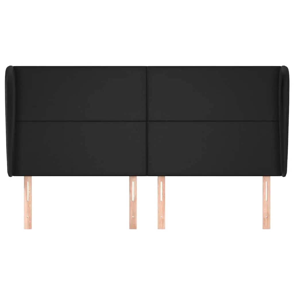Headboard with Ears Faux Leather Black 163cm Bed Head Support