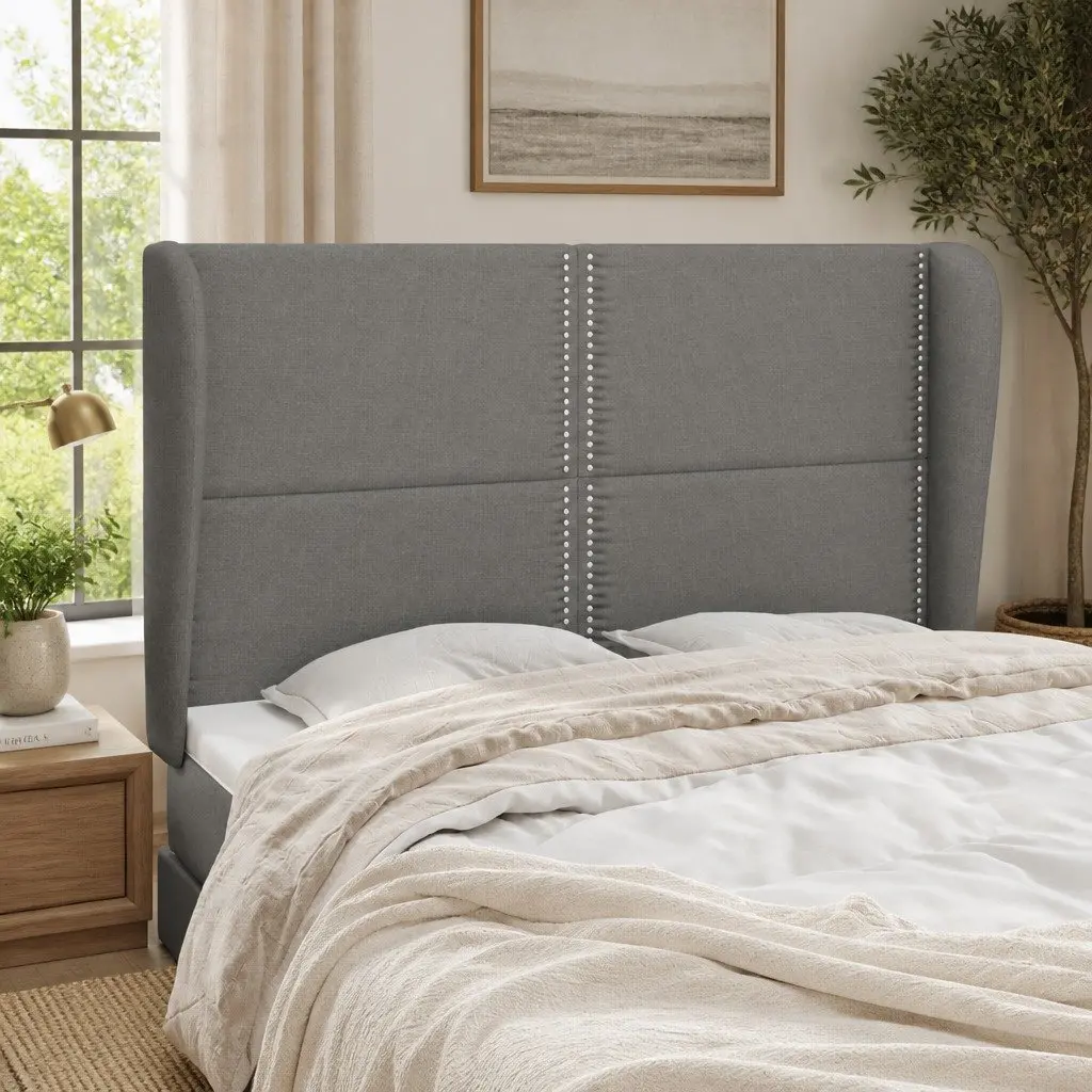 Headboard with Ears Grey 147cm Fabric Bed Head