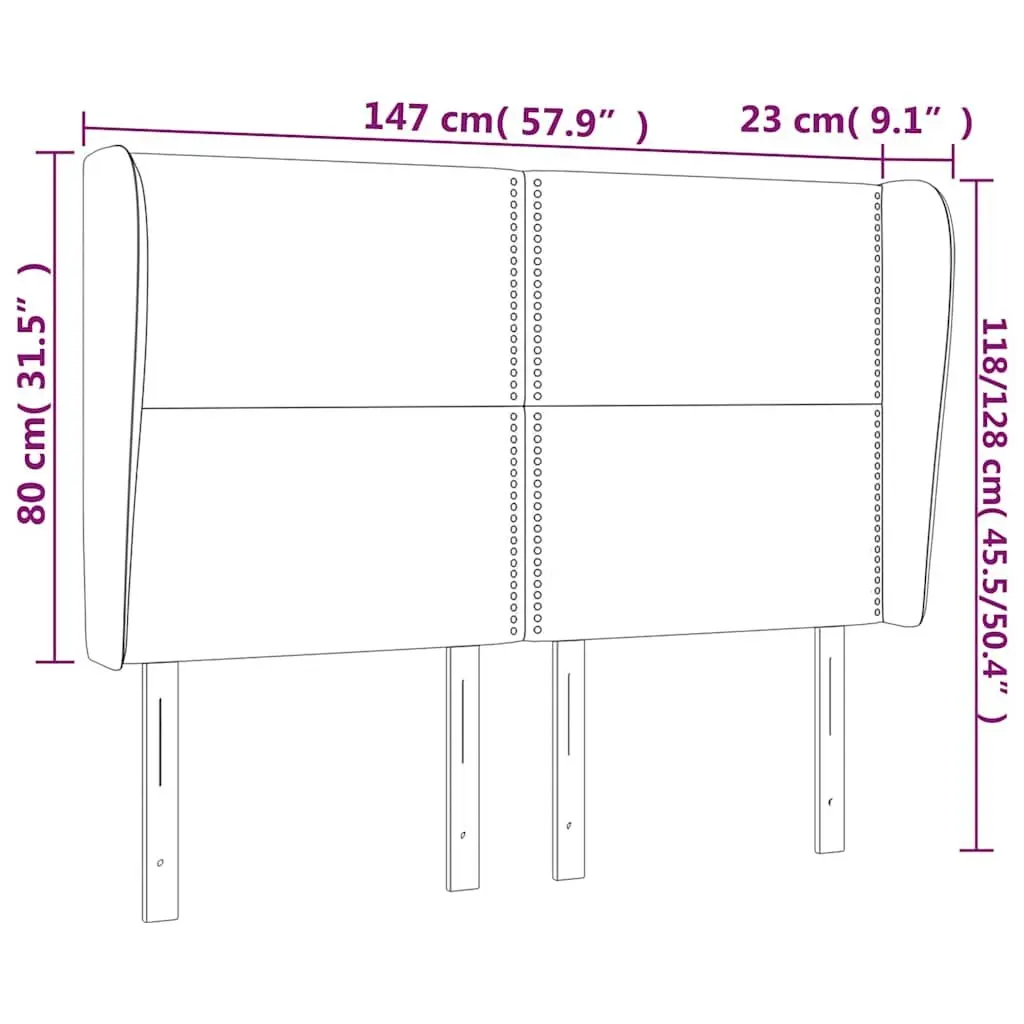 Headboard with Ears Grey 147cm Fabric Bed Head