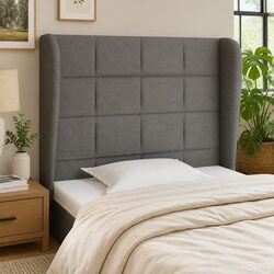 Headboard with Ears Grey 103cm Fabric Bedroom Bed Head Support Adjustable