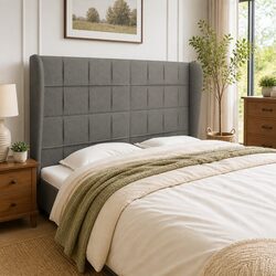 Headboard with Ears Dark Grey 147cm Fabric Bed Head Support Back Rest