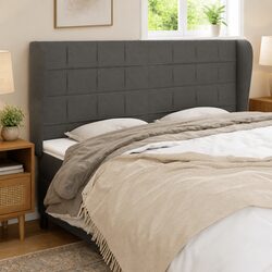 Headboard with Ears Grey Fabric Bedroom Furniture Adjustable Height 203cm