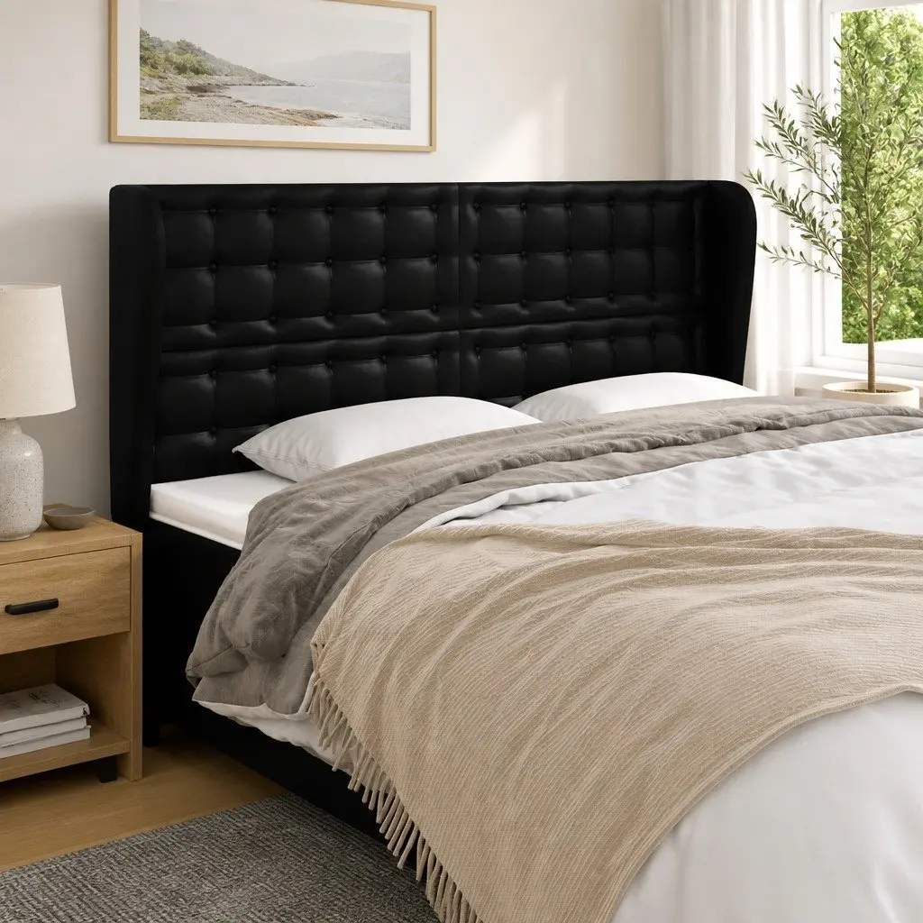 Headboard with Ears Black 163cm Faux Leather Bed Head Rest Bedroom Furniture