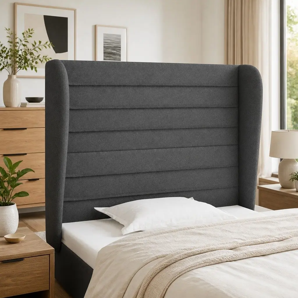 Fabric Headboard with Ears Grey 103cm Bedroom Support Adjustable Height