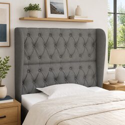 Dark Grey Fabric Headboard with Ears 103cm Adjustable Height Bed Support