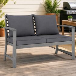 Outdoor 120cm Garden Bench with Soft Grey Cushions