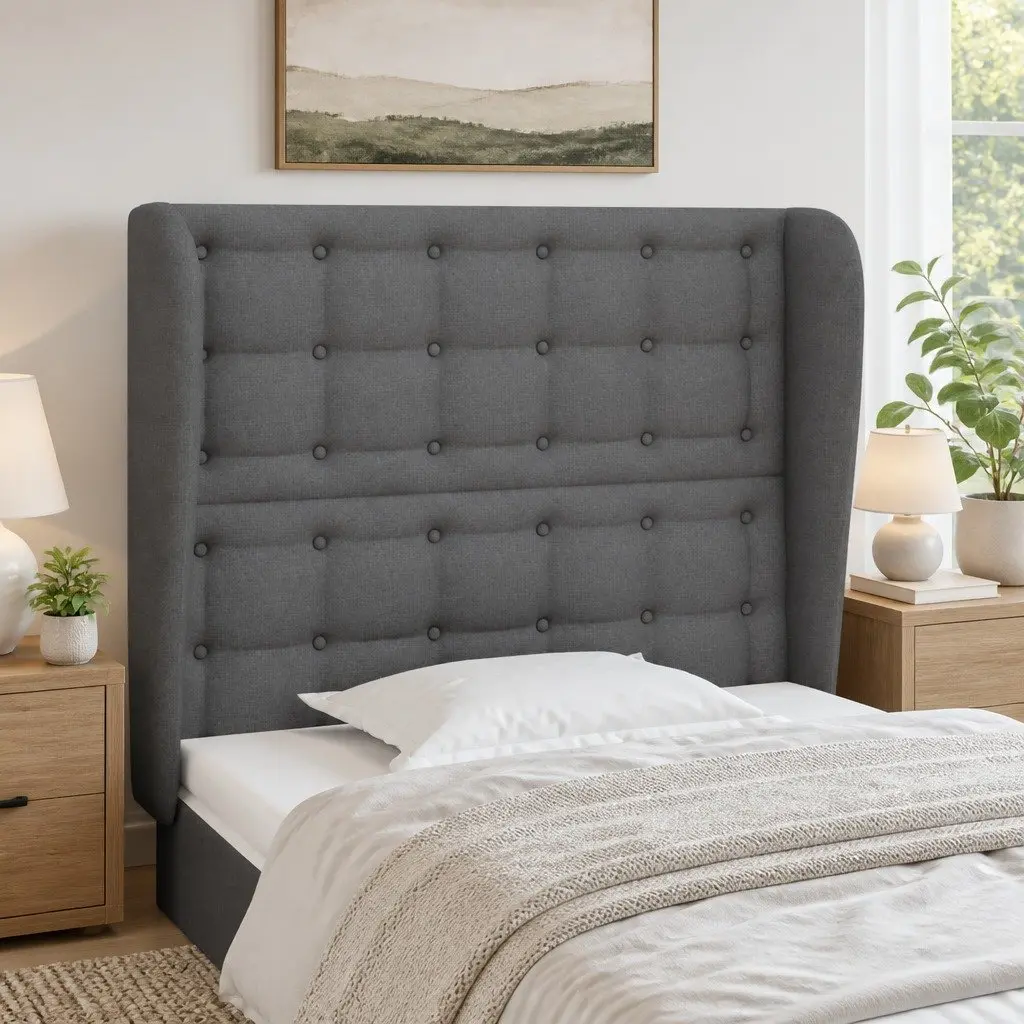 Fabric Headboard with Ears Grey Adjustable Height 83cm Wooden Legs