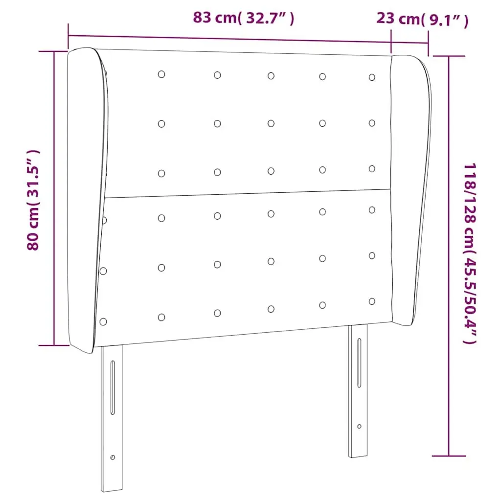 Fabric Headboard with Ears Grey Adjustable Height 83cm Wooden Legs