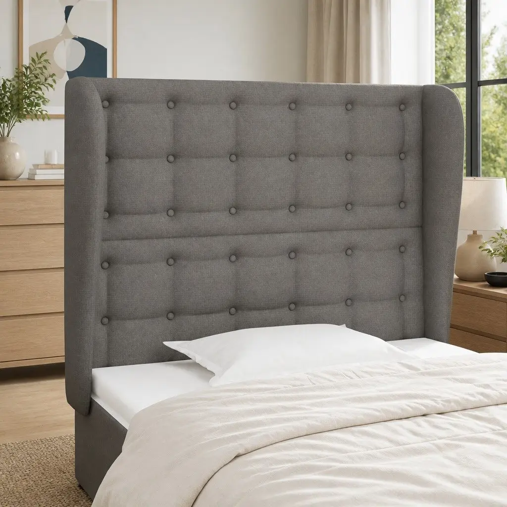 Headboard with Ears Grey Fabric 103 cm Bed Head Back Support