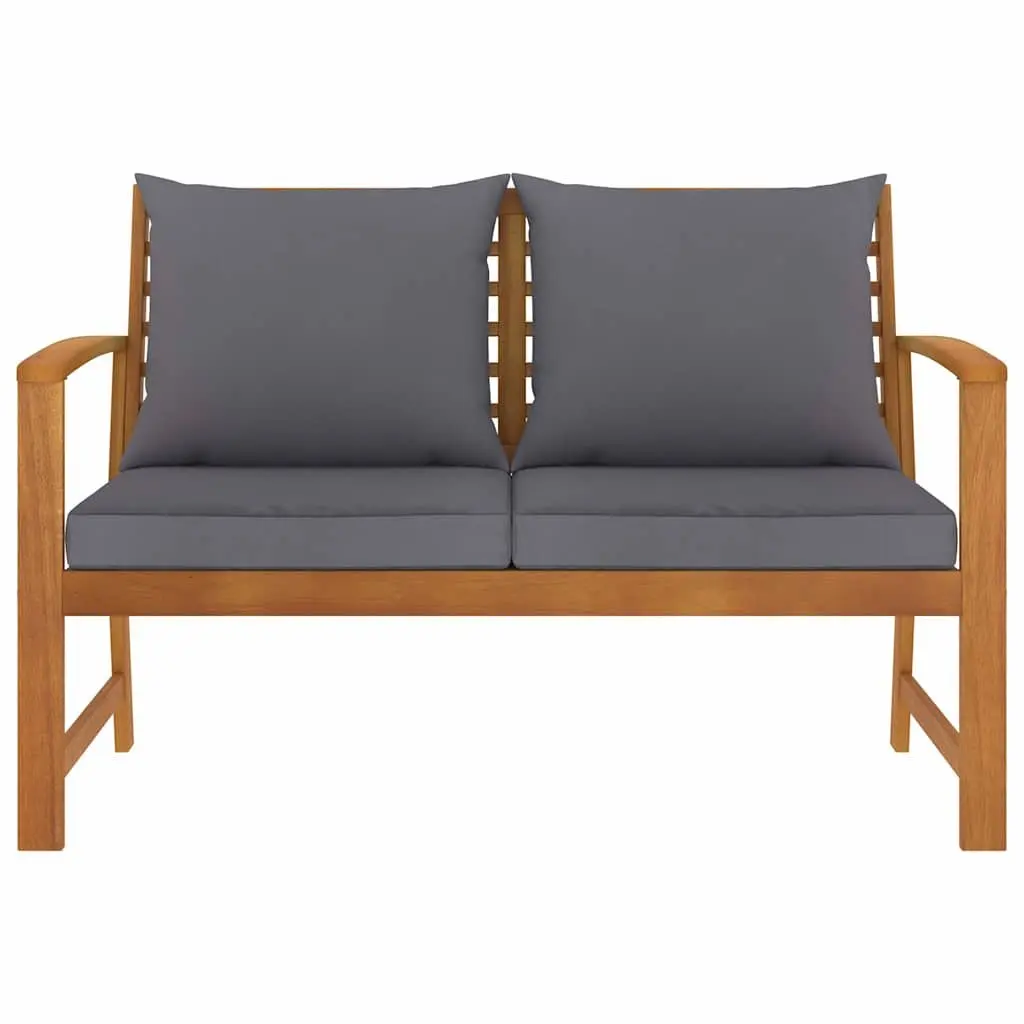 Garden Bench 120cm Outdoor Seating with Grey Cushion Acacia Wood Patio Furniture