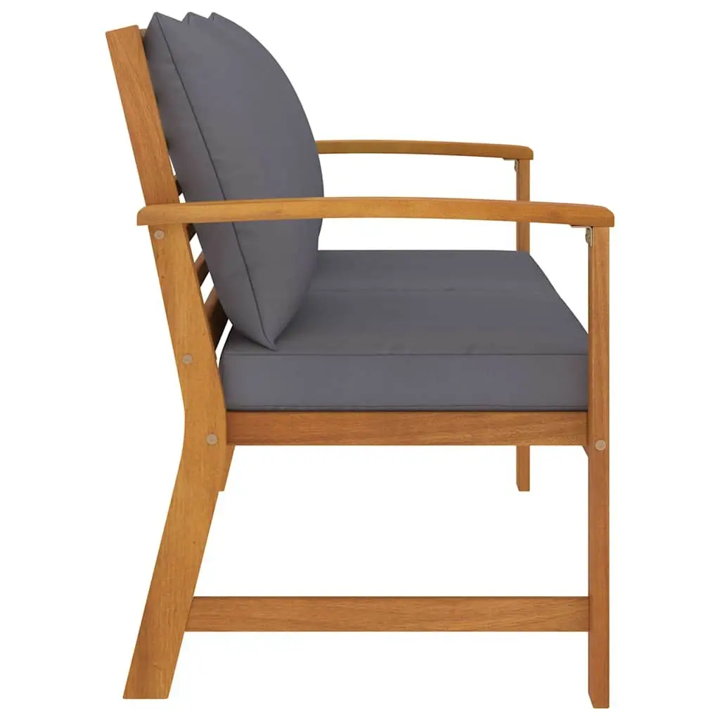 Garden Bench 120cm Outdoor Seating with Grey Cushion Acacia Wood Patio Furniture