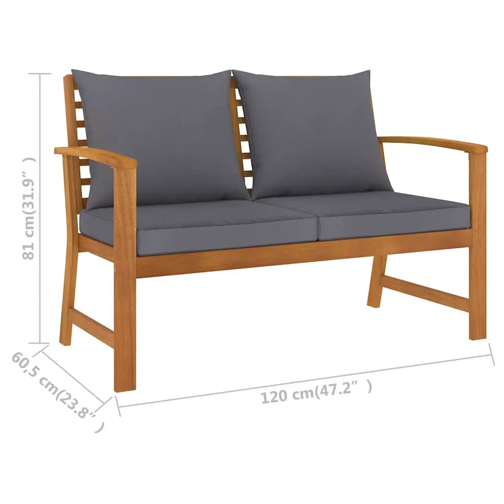 Garden Bench 120cm Outdoor Seating with Grey Cushion Acacia Wood Patio Furniture