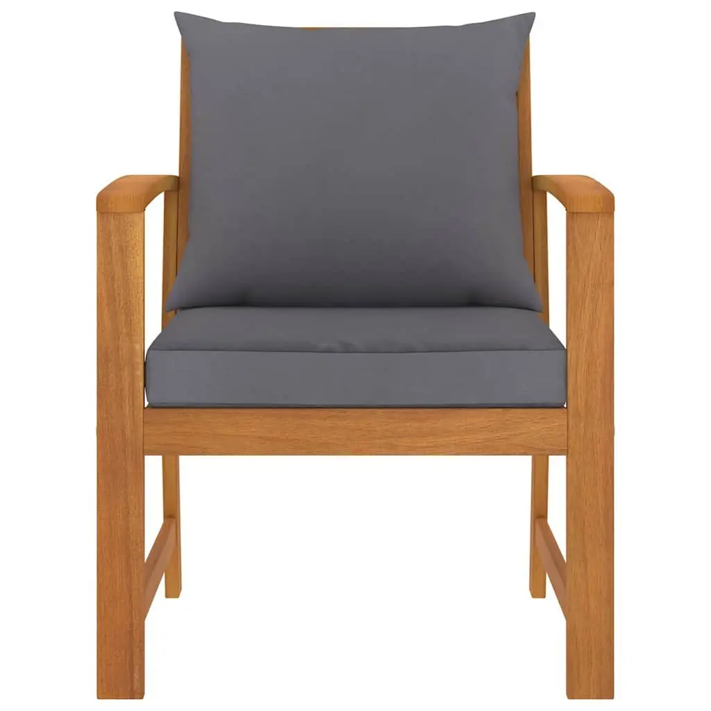 Garden Chairs 2pcs Grey Cushions Solid Acacia Wood Outdoor Seating Patio Set