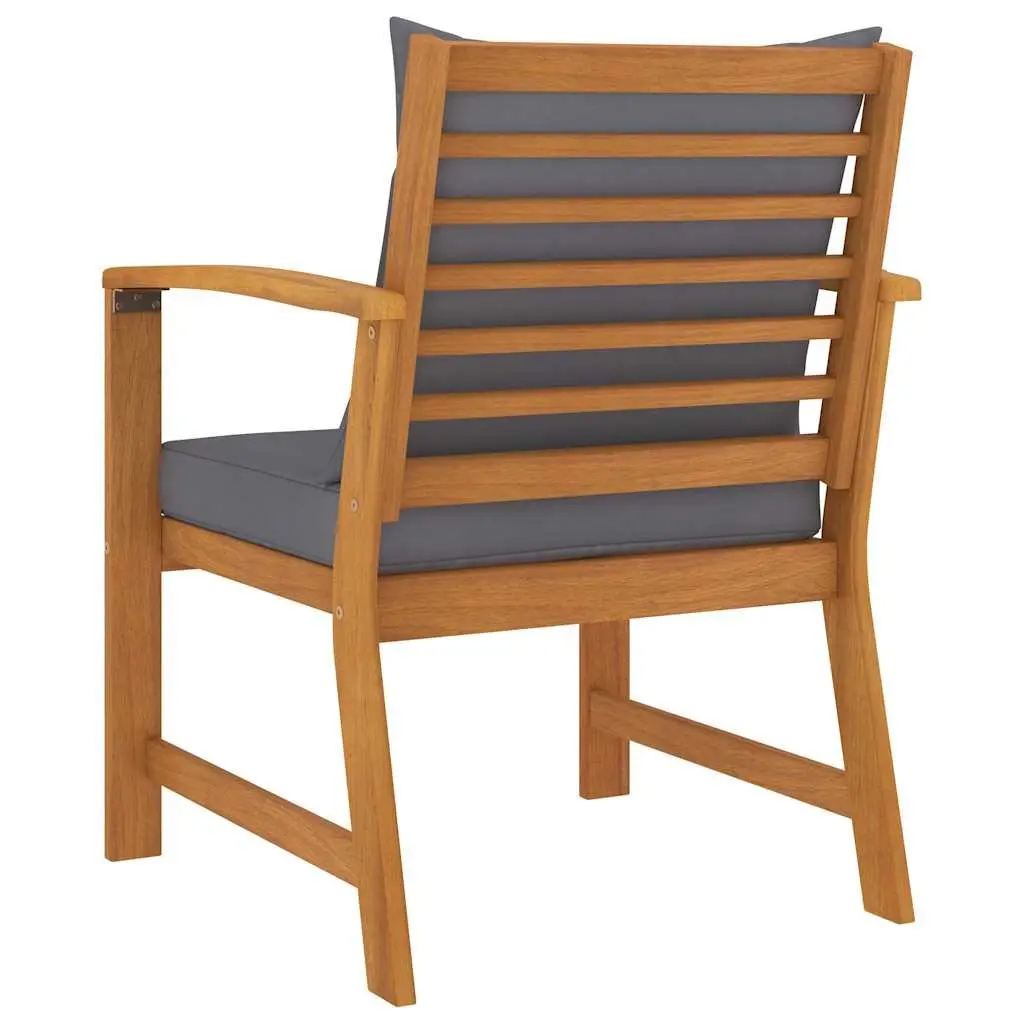 Garden Chairs 2pcs Grey Cushions Solid Acacia Wood Outdoor Seating Patio Set