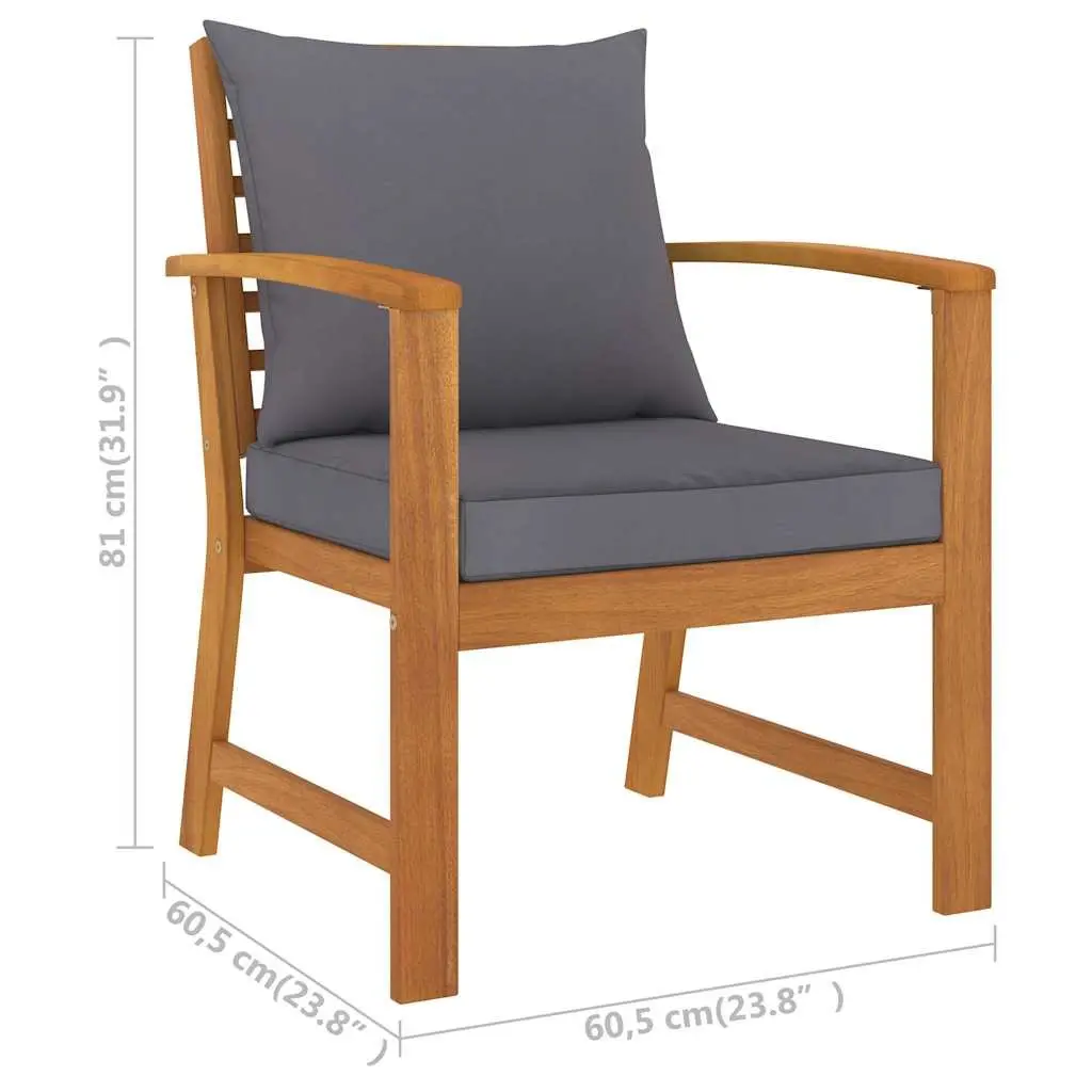 Garden Chairs 2pcs Grey Cushions Solid Acacia Wood Outdoor Seating Patio Set