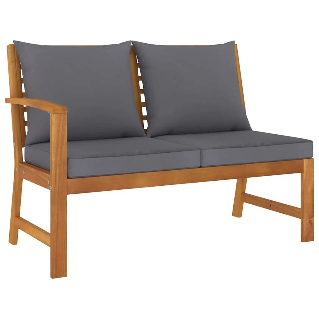 Outdoor Garden Bench 114.5cm Wooden Patio Seating with Cushions Grey Padding