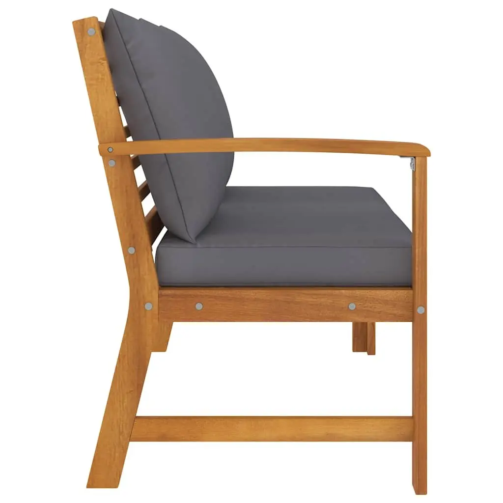 Outdoor Garden Bench 114.5cm Wooden Patio Seating with Cushions Grey Padding