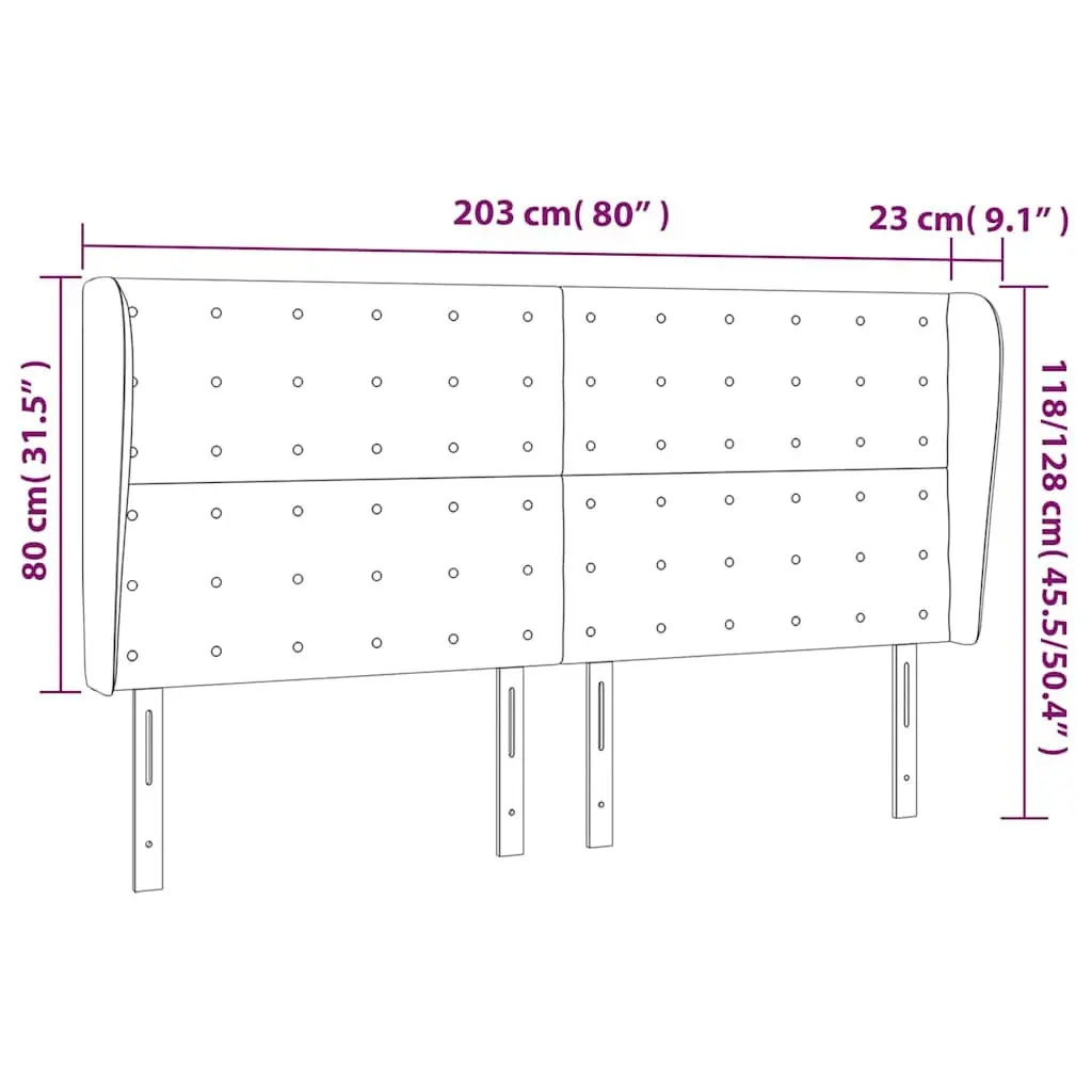 Fabric Headboard with Ears Grey 203cm Adjustable Height Back Support