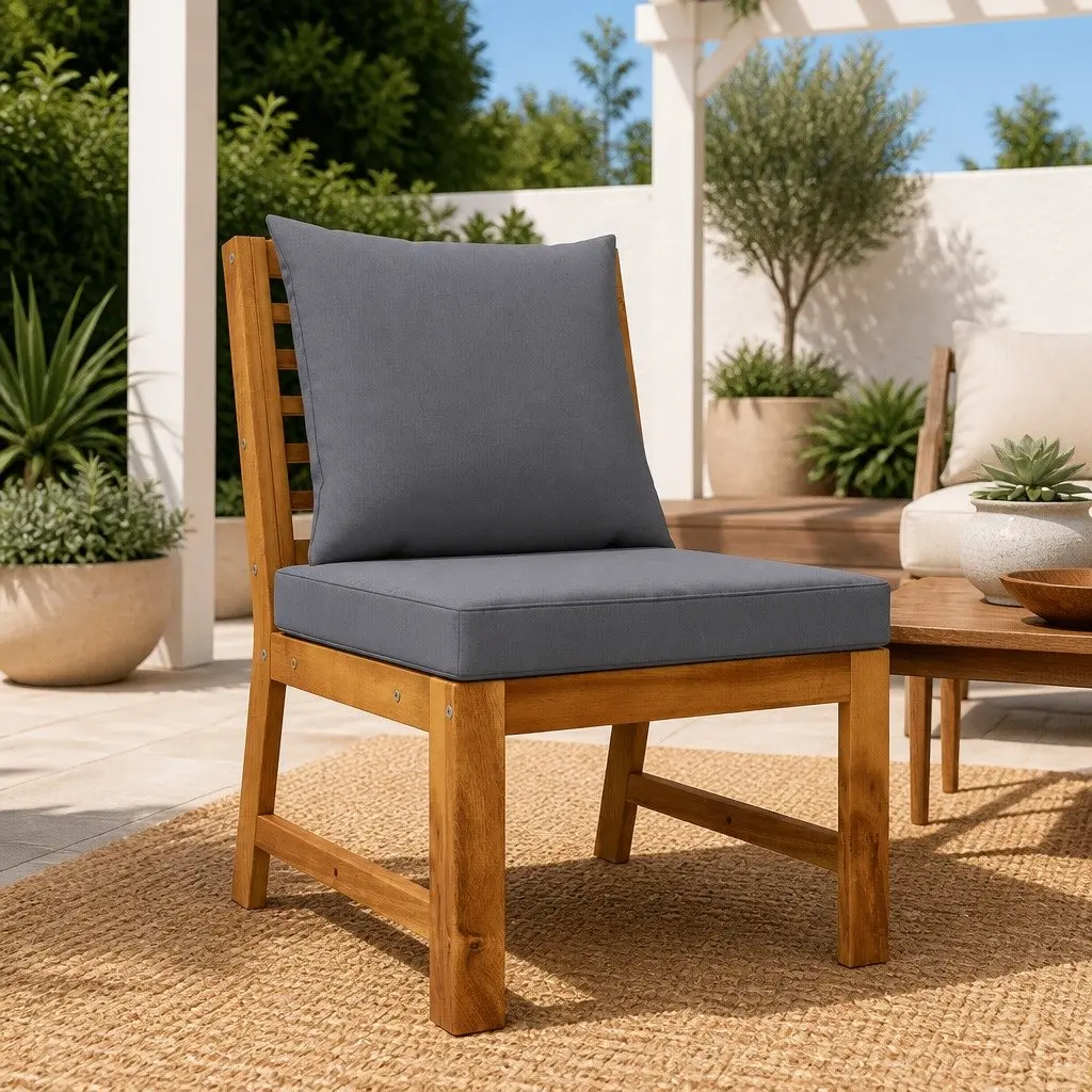 Outdoor Sectional Middle Sofa Solid Wood Lounge Cushion Brown