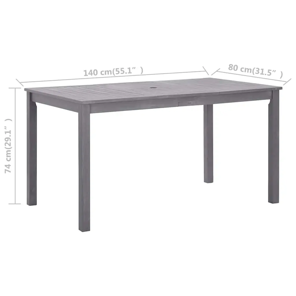 Garden Dining Table Solid Acacia Wood Outdoor Furniture Grey Wash 140x80x74cm