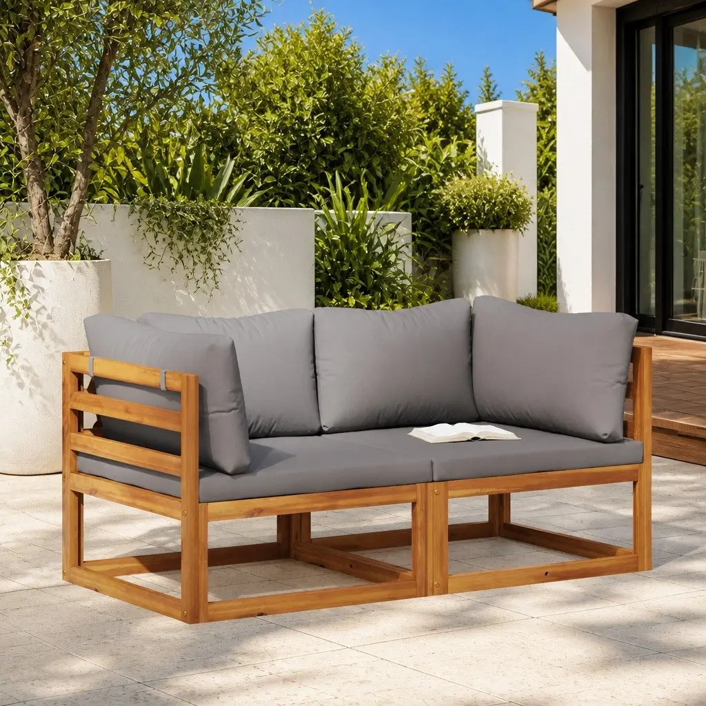 Outdoor Sectional Sofa Corner Lounge Set 2pc Garden Seating with Cushions Grey