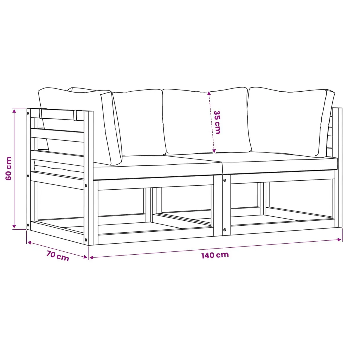 Outdoor Sectional Sofa Corner Set 2-Piece Padded Cushions
