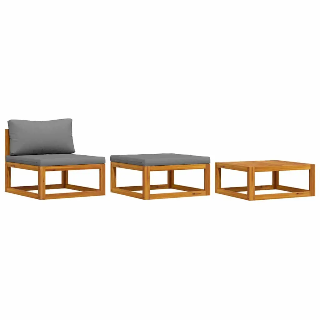 Outdoor Sectional Sofa Set Solid Acacia Wood 3 Piece Garden Lounge Furniture with Cushions