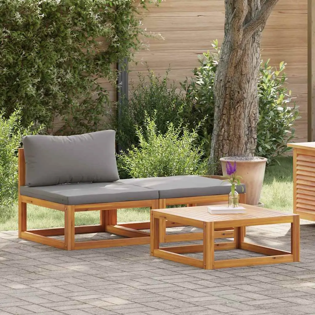Outdoor Sectional Sofa Set Solid Acacia Wood 3 Piece Garden Lounge Furniture with Cushions