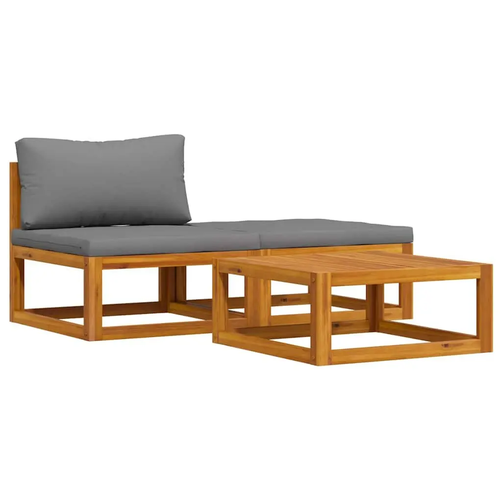 Outdoor Sectional Sofa Set Solid Acacia Wood 3 Piece Garden Lounge Furniture with Cushions