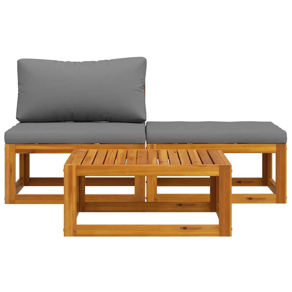 Outdoor Sectional Sofa Set Solid Acacia Wood 3 Piece Garden Lounge Furniture with Cushions