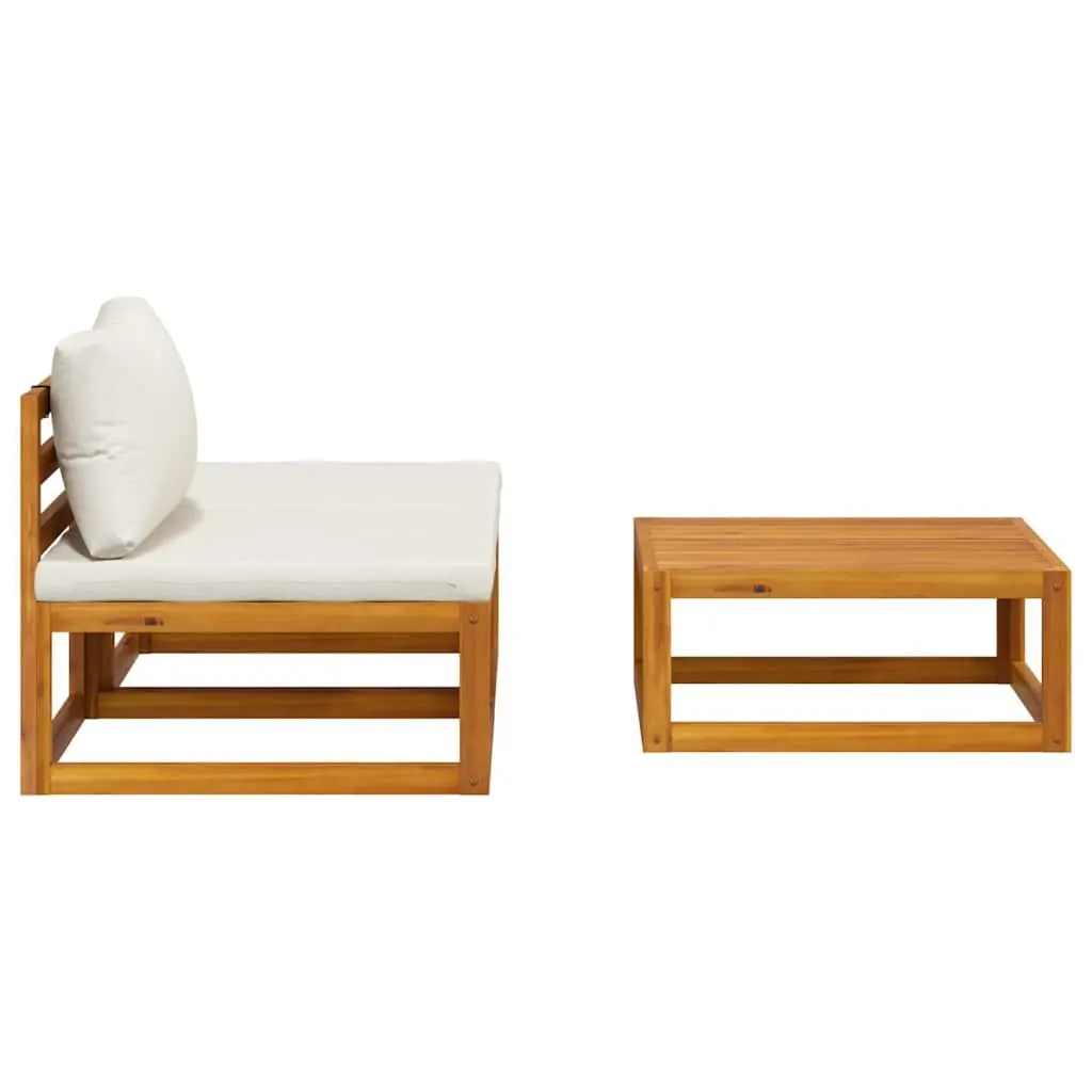 3 Piece Garden Lounge Set Outdoor Sofa Cream Cushions Acacia Wood Patio