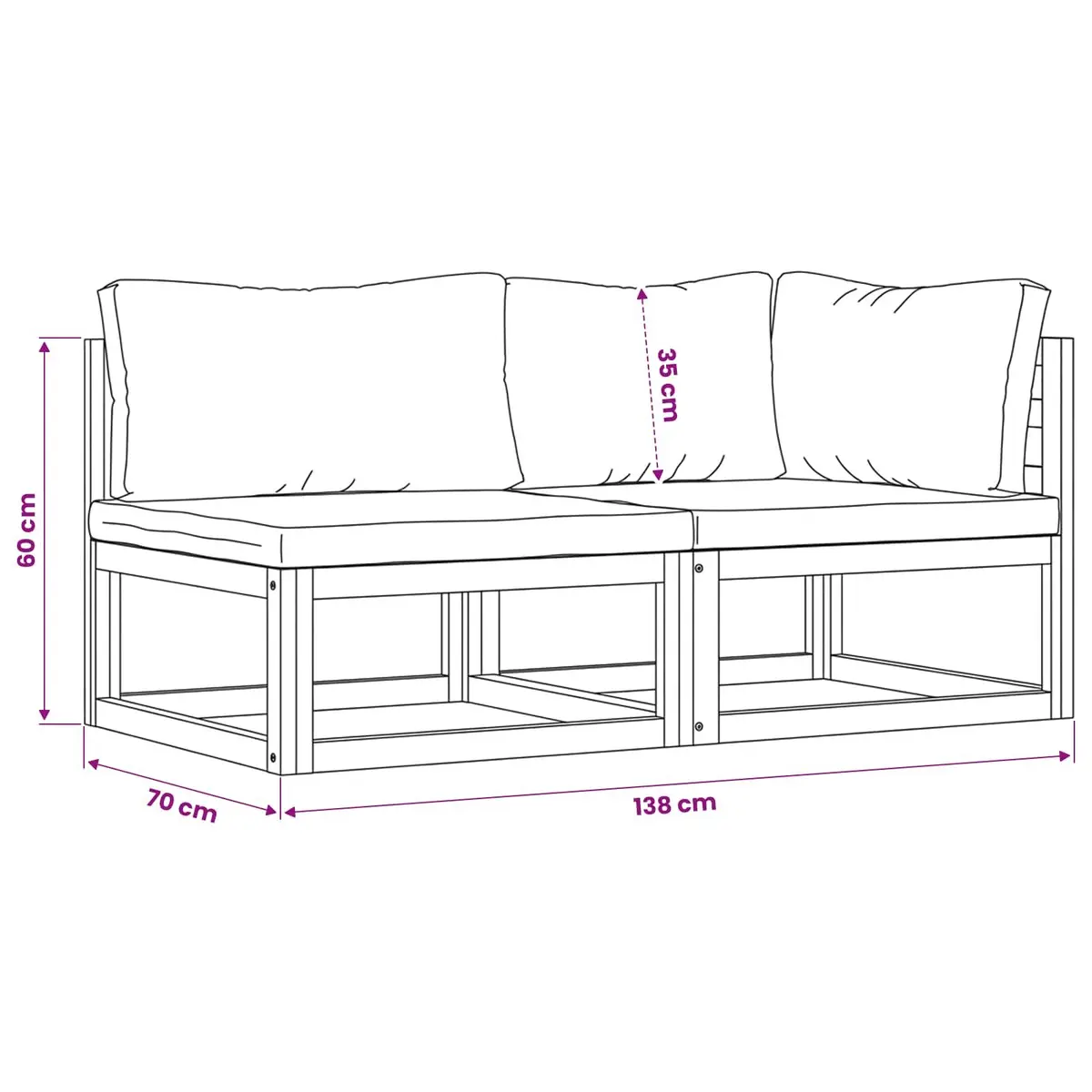 Outdoor Sectional Sofa Set 2 Piece Corner Middle Modular Garden Lounge Seating
