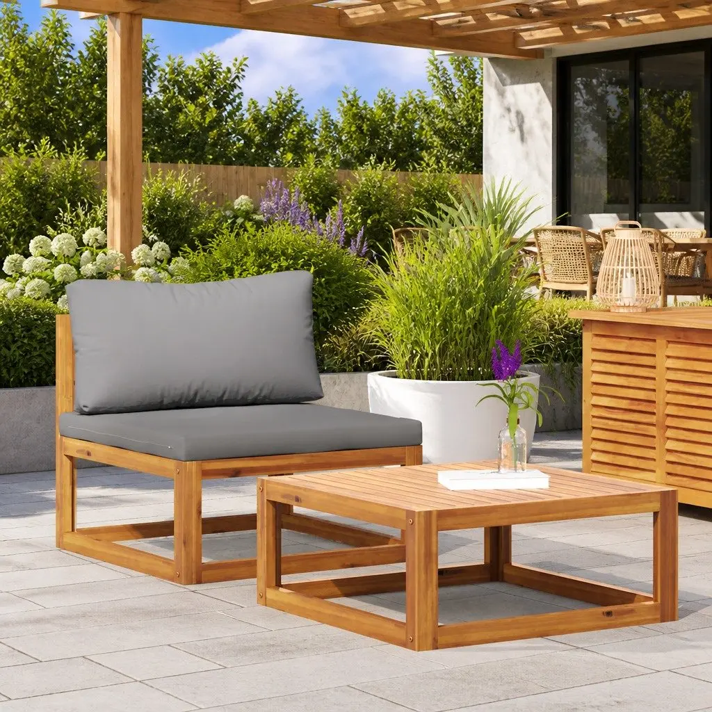 Outdoor Sectional Sofa Set 2 Piece Garden Seating Solid Wood with Cushions Grey