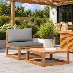 Outdoor Sectional Sofa Set 2 Piece Garden Seating Solid Wood with Cushions Grey