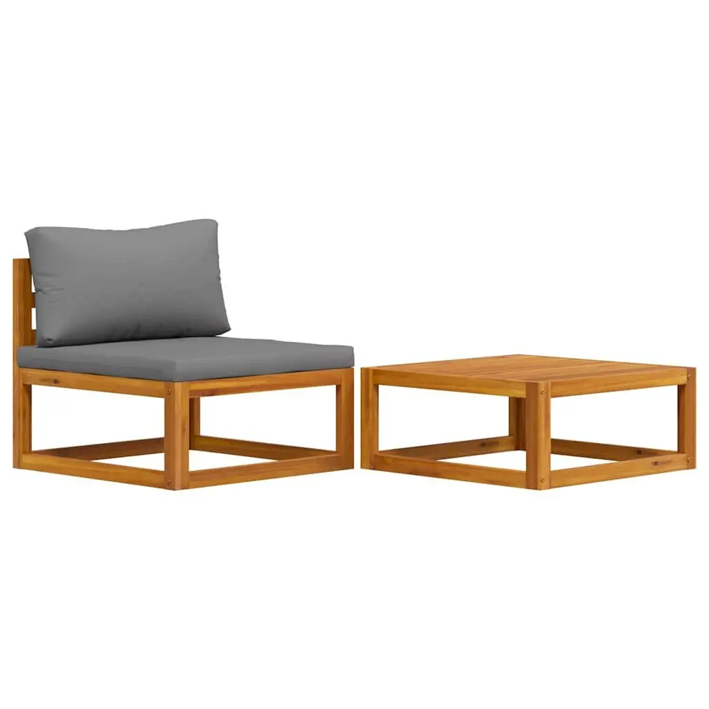 Outdoor Sectional Sofa Set 2 Piece Garden Seating Solid Wood with Cushions Grey