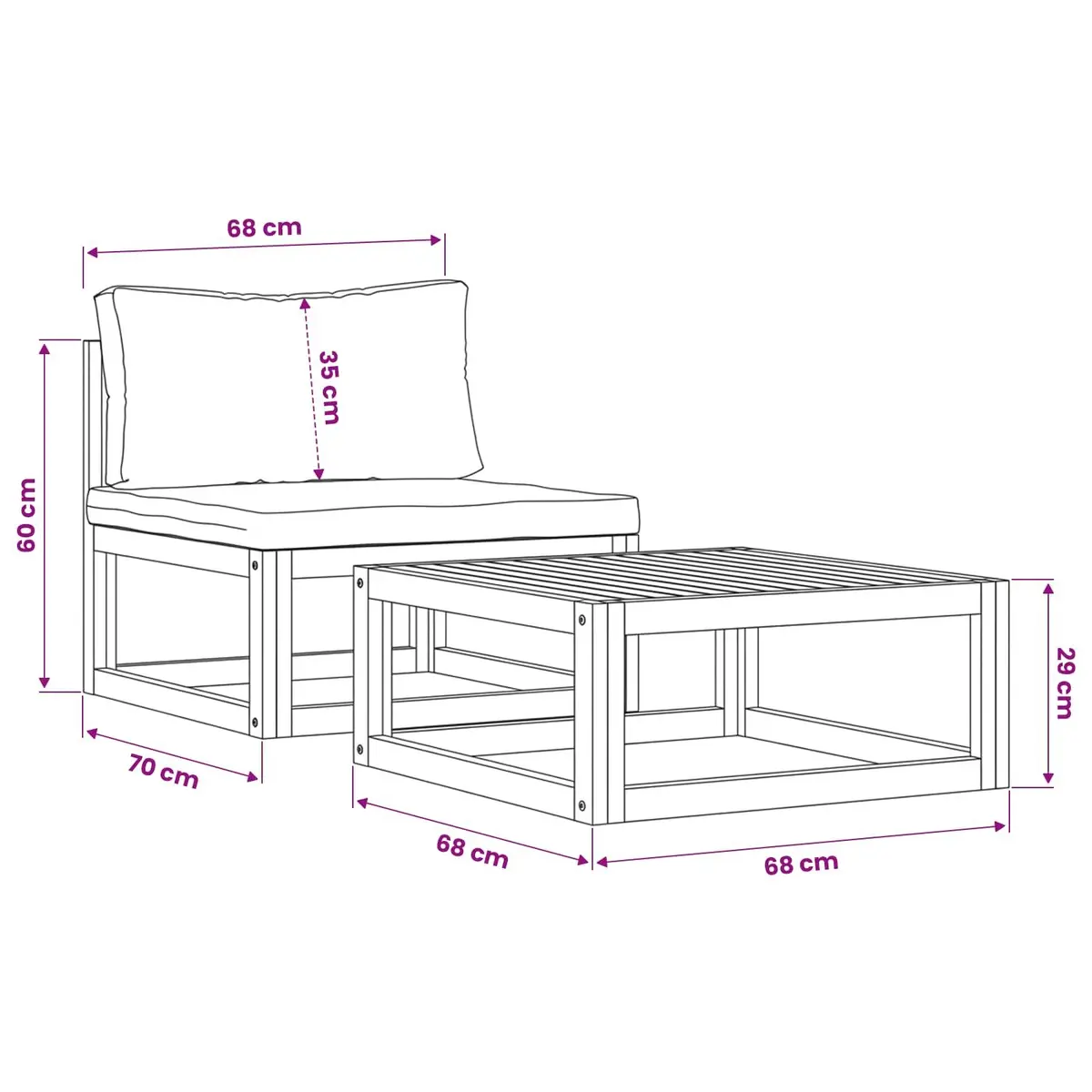Outdoor Sectional Sofa Set 2 Piece Garden Seating Solid Wood with Cushions Grey