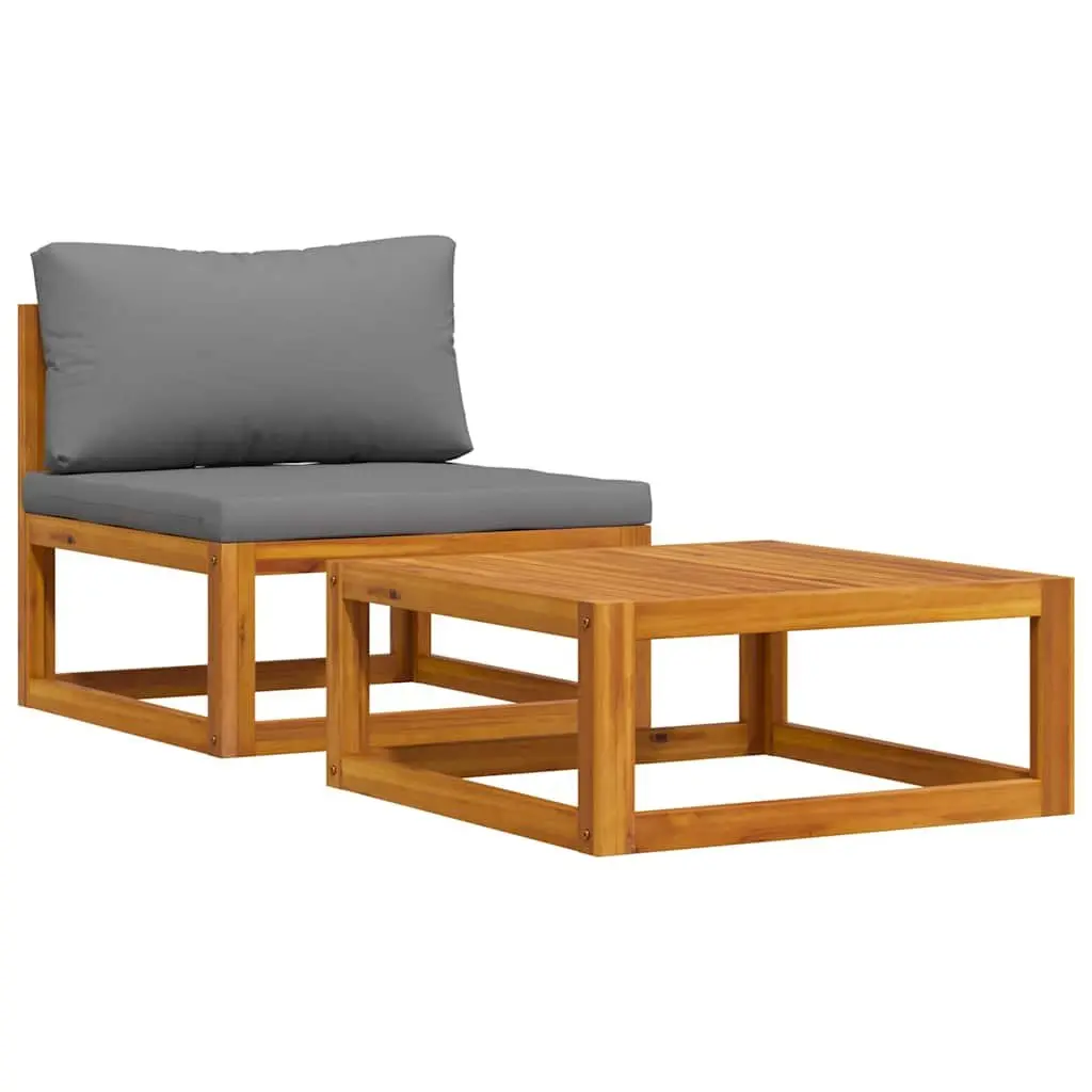 Outdoor Sectional Sofa Set 2 Piece Garden Seating Solid Wood with Cushions Grey