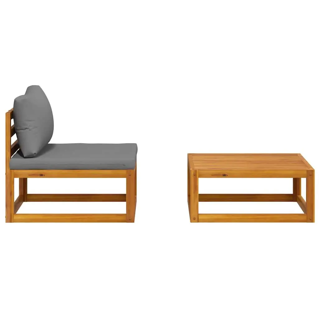 Outdoor Sectional Sofa Set 2 Piece Garden Seating Solid Wood with Cushions Grey